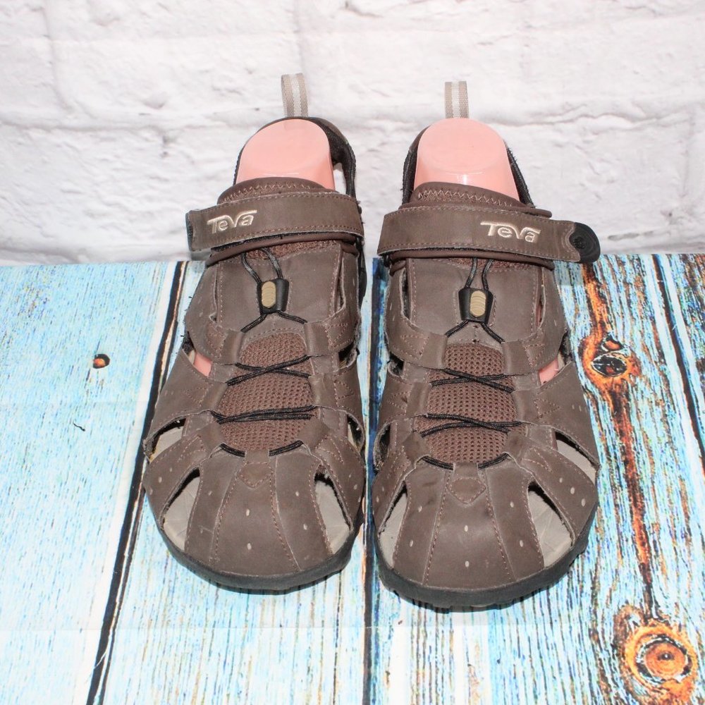TEVA Brown Leather Mesh Enclosed Toes Sports Outdoor Sandals Size US 12 - Picture 3 of 7